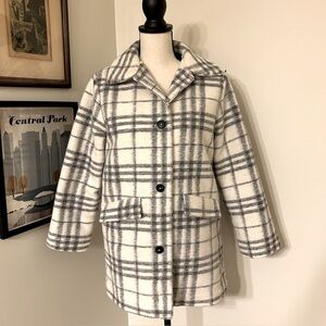 Girls Mango wool-blend white and gray plaid coat SZ 11-12
